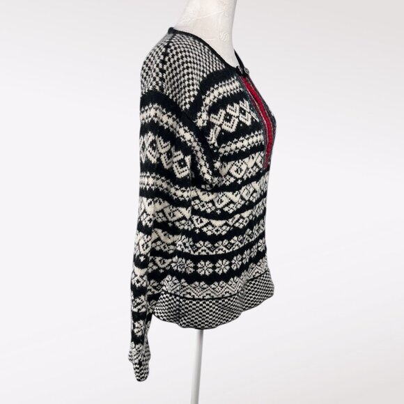 Vintage 80s Susan Bristol Shetland Wool Nordic Sweater Black White Small - Picture 6 of 10
